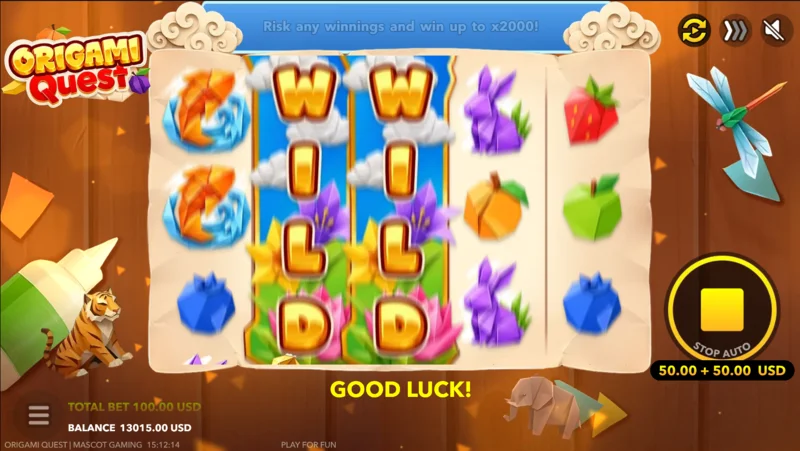 Origami Quest - vinst med klibbig Wild-rulle